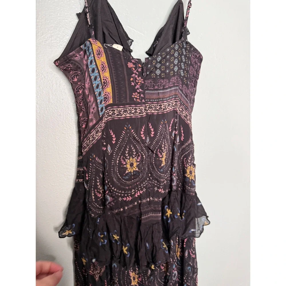 Anthropologie‎ Let Me Be Sheer Printed V-Neck Midi Dress boho Gypsy